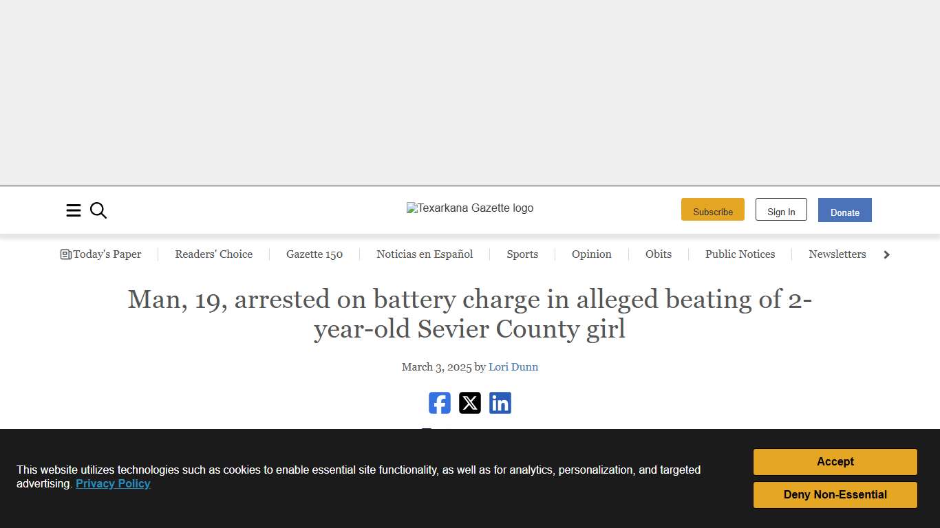 Man, 19, arrested on battery charge in alleged beating of 2-year-old Sevier County girl Texarkana Gazette